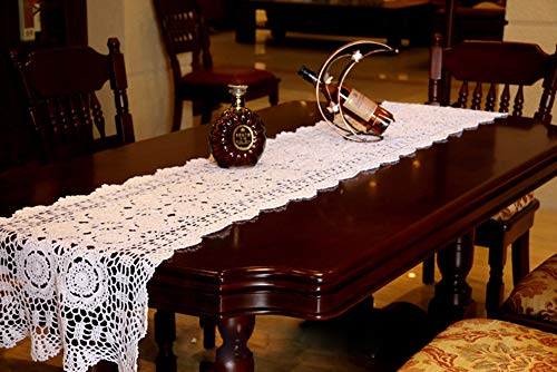 Damanni Rectangular Cotton Handmade Crochet Lace Table Runner Doilies Table Dresser Scarf Décor,16 Inch By 55 Inch，White #TOP2