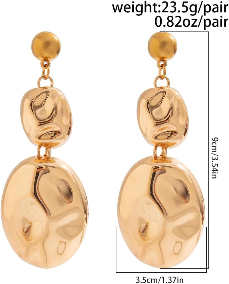 Chunky Geometric Gold Dangle Earrings for Women Fashion Hammered Large Dangly Drop Earring Vintage Punk Irregular Metal Statement Jewelry Accessories - Image 3