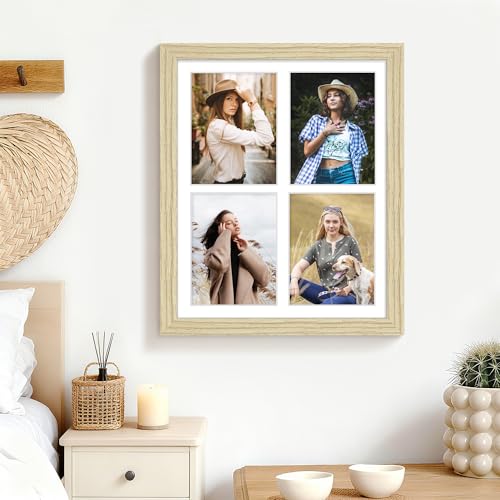 Image of DUENPY 12x16 Picture Frame 5x7 Collage Picture Frame Displays Four 5x7 inch Photos or 12x16 (Without Mat) for Available Horizontal Wall Mounting Display and Vertical Wood Color