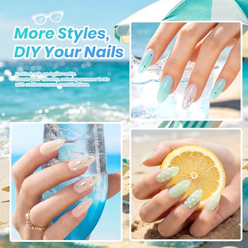 Image of Beetles Summer Voyage Jelly Gel Nail Polish Set - 9ML 6 Colors Seasalt Holiday Summer Sheer Gel Nail Polish Kit Milky White MInt Green Blue Soak Off UV Salon DIY at Home Manicure Gift for Women