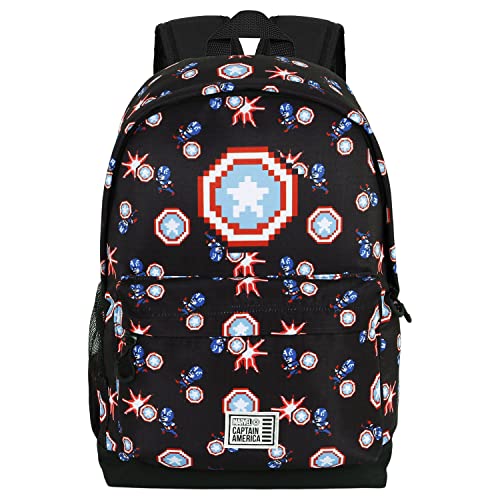 Mochila ECO 2.0 Marvel Capitán América escolar negra juvenil con capacidad de 22.5 litros