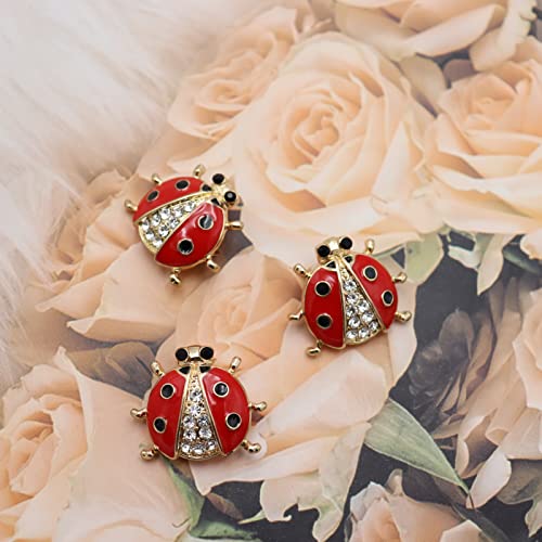 3 Pack Ladybug Brooch Pin Crystal Insect Cute Animal Enamel Lapel Safety Pin Fashion Ladies Jewelry Gift (Style 1) #TOP5