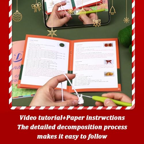 SUNNYCLUE Christmas Crocheting Kits Christmas Wreath Crochet Kit Knitting Beginner Kit Step-By-Step Video Tutorials Instruction Xmas Knitting Kits for Beginners Adults Women Holiday DIY Craft Gifts - Image 4