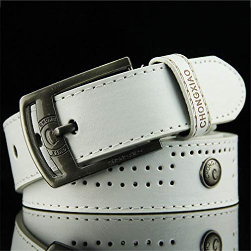 LnLyin Hommes Ceinture De Mode Creux Clouté en Cuir Ceinture Vintage Casual Pin Boucle Ceinture pour Père Copain Cadeaux, Blanc