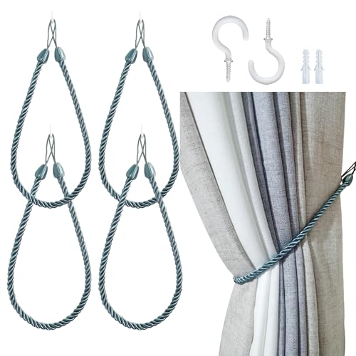 SLIFEOW Rope Curtain Tiebacks, Curtain Tie Backs 4 Pack, Dusty Blue