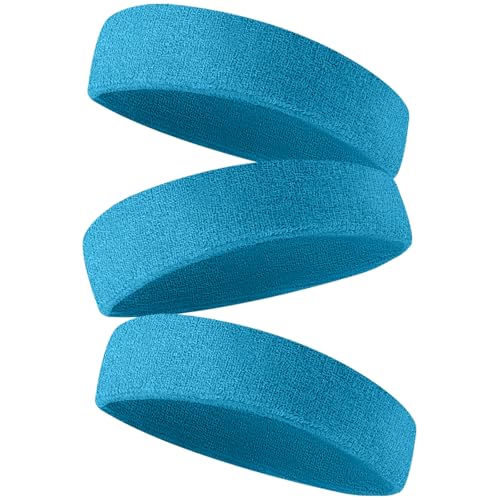 Sweatbands Men's and Women's Sports Bandanas 3 Pack Sky Blue Towel Fabric Moisture Transferring Sports Bandanas for Tennis, Basketball, Running, Gym and Fitness Workouts