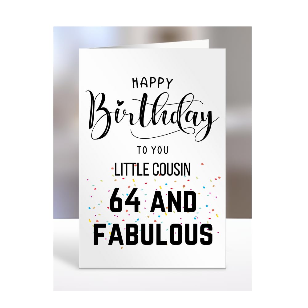 64th Birthday Card for Little Cousin, Happy Birthday, Gifts for Men or Women, Presents for Christmas, 64 and fabulous, 64 years old, Greetings Card, A5-102d_141 — image 1