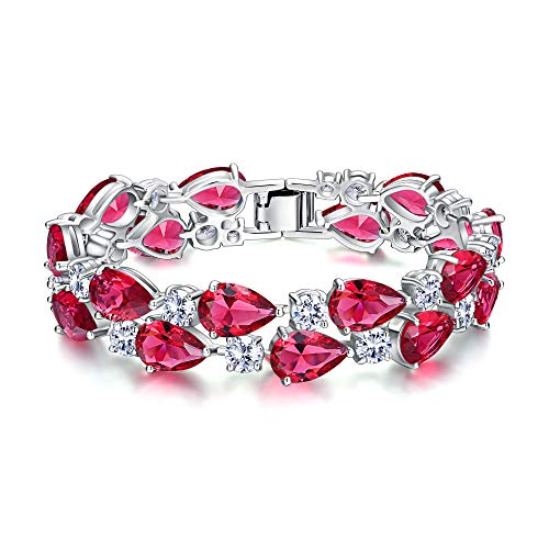 Ever Faith Gorgeous Zircon Elegant Dual Layer Waterdrop Bridal Tennis Bracelet Fushcia Silver-Tone #TOP6