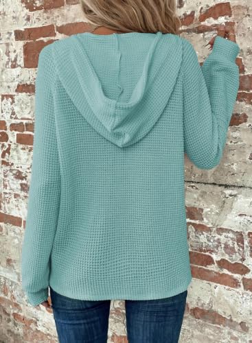 Image of Dokotoo Hoodies for Women Waffle Knit Button V Neck Casual Sweatshirt Tops