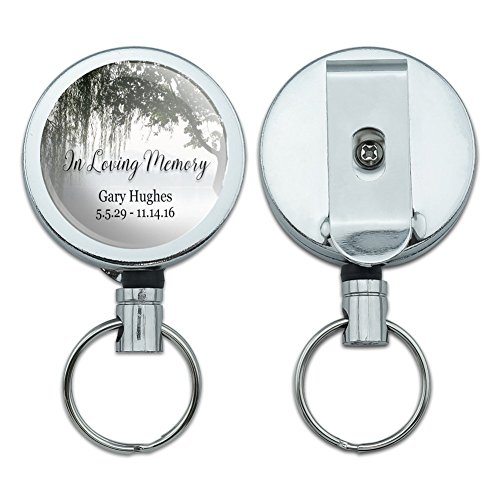 Graphics and More Personalized Custom in Loving Memory Willow Tree Memorial Heavy Duty Metal Retractable Reel ID Badge Key Card Name Tag Holder with Belt Clip