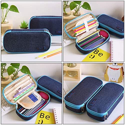 STOBOK Bolsa para LÃ¡pis Denim Estojo para Caneta de Lona Recipiente de Armazenamento de LÃ¡pis Esto