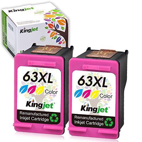 Kingjet Remanufactured Ink Cartridge Replacement for HP 63 63XL Work for Envy 4511 4513 4517 4528; DeskJet 1111 2130 2132 3631 3637; OfficeJet 3834 4654 5255 5258 Printers, 2 Color