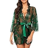 Aniywn Women Kimono Robe Floral Lace Babydoll Lingerie Sheer Mesh Nightgown Chemise Bride Robe for...