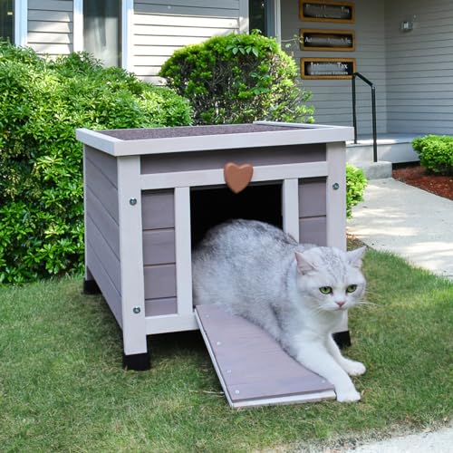 Hicaptain Cat House Outdoor, Feral Cat Shelter, Outside Rabbit Hutch Weatherproof Wooden Small Animal House and Habitats - Thumbnail 7