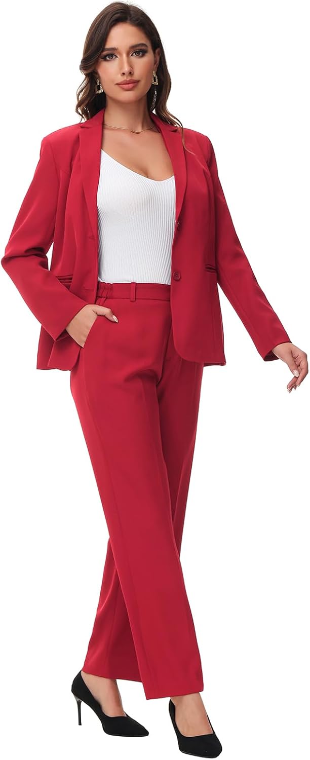 Lamgool Women's 2 Piece Business Suit Single Breasted Blazer Pant Set Slim Fit for Work Office Daily Wear - Image 4