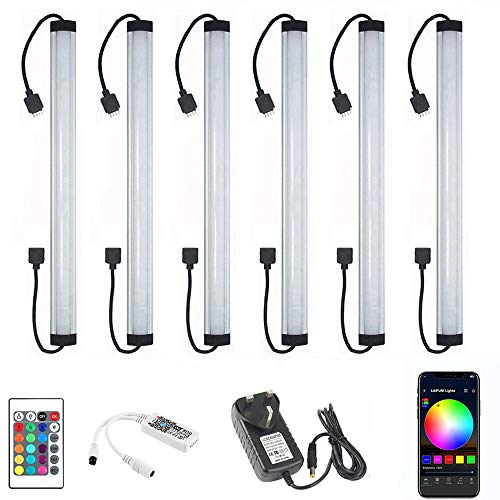 Preisvergleich Produktbild LAIFUNI LED Unterschrankbeleuchtung, RGB Unterbauleuchte, dimmbar, WiFi, 30,5 cm, Fernbedienung, mehrfarbig, kompatibel mit Alexa Echo Google Home, metall, RGB, 6er-Pack 220.00volts