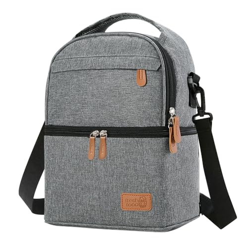 SINLAND Large Lunch Bag Double Insulated Lunch Box Men Women Grey