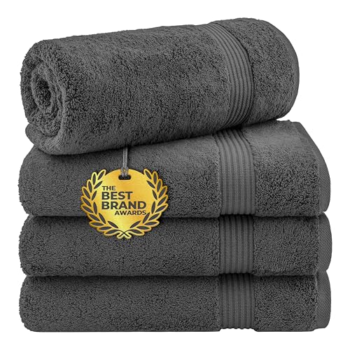 Cotton Paradise 4 Piece Turkish Bath Towels for Bathroom, Extra Large Soft Plush Towels Bathroom Set, Dark Gray