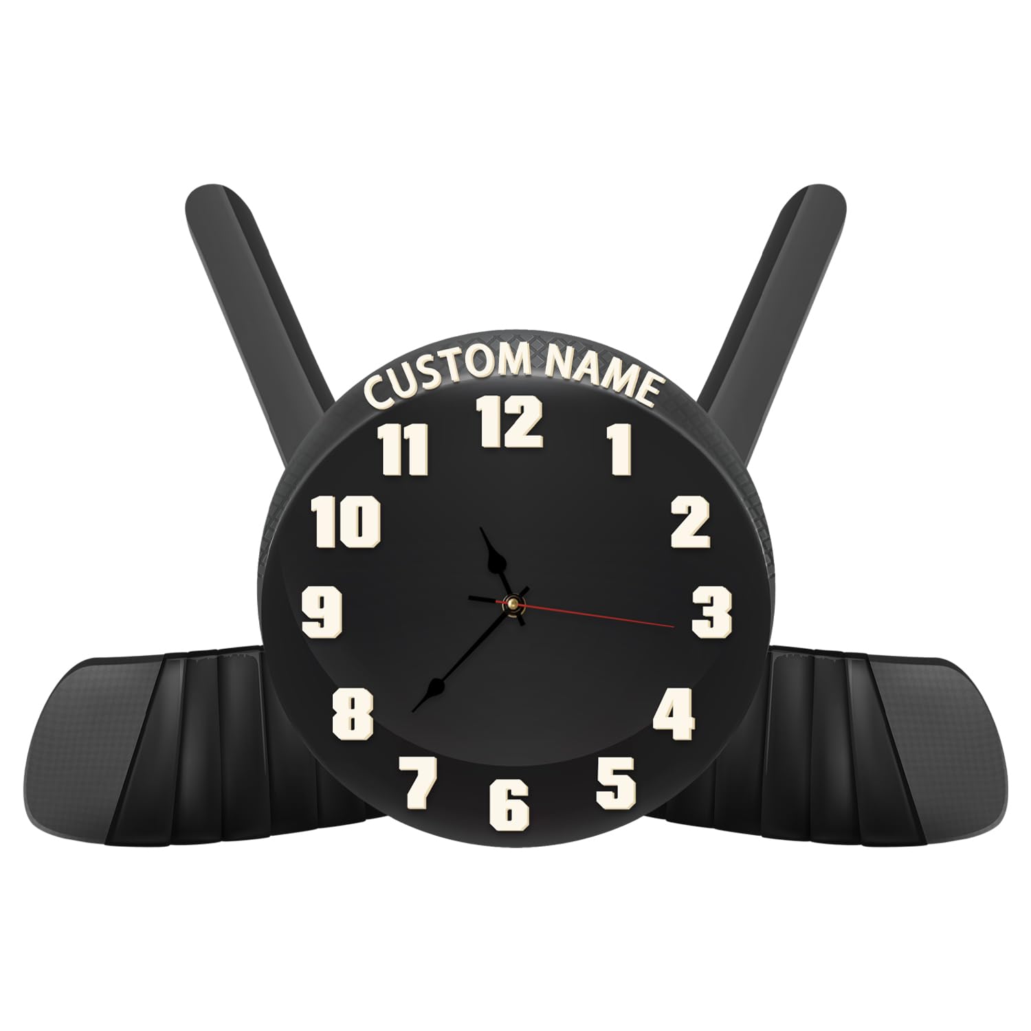Collienght Personalized Hockey Sticks and Puck Wall Clock, Custom Name 3D Design Hockey Puck Clock Sport Theme Home Decor Gifts for Sport Sports Fans Men Kids Christmas Fathers Day Birthday Gift