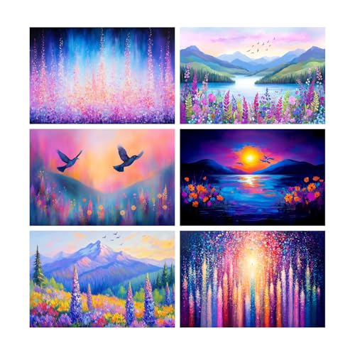 Image of SiddArtify Floral Landscape Wall Art Prints Set - Colorful Nature Poster Decor for Living Room Bedroom Office - 12x18 inch Sticker Pack of 6