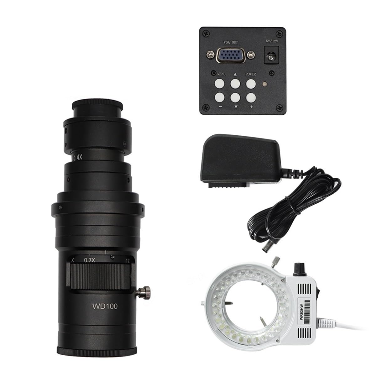Microscope 1080P 60FPS 2K 38MP Microscope Camera, Adjustable Zoom Lens + 56 LED Ring Light(VGA 10-200X C Mount)