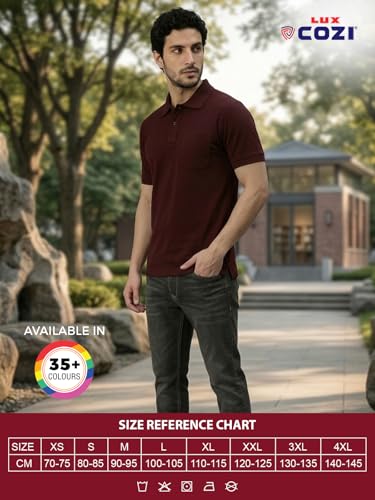 Image of Lux Cozi Men's Polo T-Shirt Regular Fit Half Sleeves with Pocket | Cotton Blend Polo Neck Collar T-Shirt for Men | Casual, Office Comfortable Breathable T-Shirt | Stylish Plain Tee
