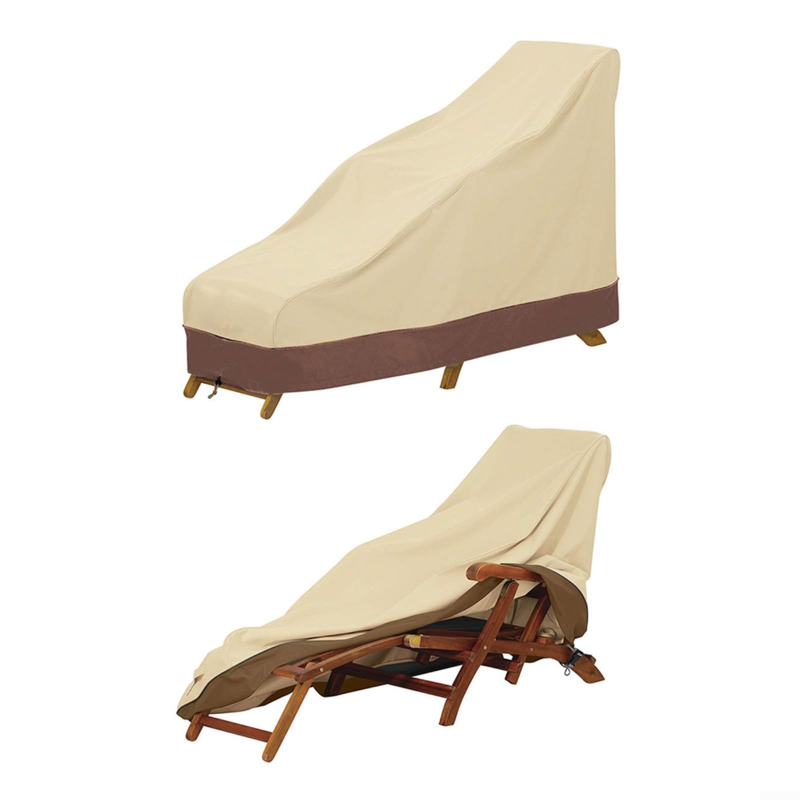 KiraKira Copertura per chaise longue da esterno, in tessuto impermeabile resistente, con prese d'aria, per mobili da giardino per patio, facile da riporre, beige, caffè, 208 x 76 x 79 cm