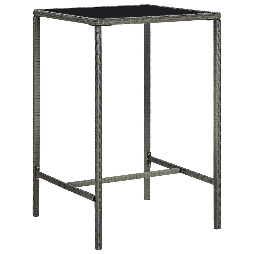 Tavolo da Bar da Giardino Grigio 70x70x110 cm Polyrattan Vetro,Tavolo da Bar da Giardino in Polyrattan, Resistente Alle Intemperie, per Esterni e Interni Tavolini da Caffé