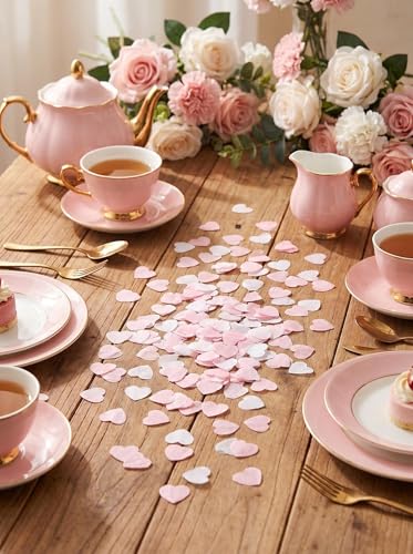 Image of Pink White 1 inch Heart Confetti for Engagement Wedding Party Table Decor Birthday Bridal Shower Valentines Decorations 1000Count