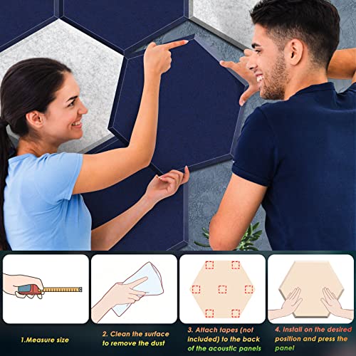 Zhermao 12 Pack Hexagon Acoustic Panels Beveled Edge Sound Proof Foam Panels, 14"X13"X 0.4" High Density Sound Proofing Padding For Wall, Acoustic Treatment For Studio, Home And Office (Grey Blue) #TOP4