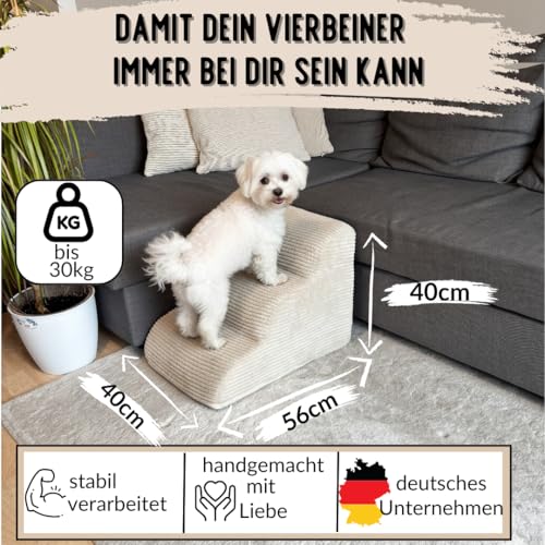 Hundetreppe Cord beige Hunderampe aus Schaumstoff - Katzentreppe - Tiertreppe - Haustiertreppe - Hundetreppe Bett - 3 Stufen Hunderampe