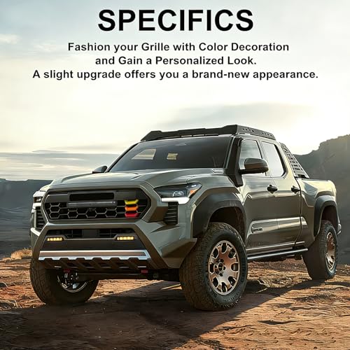 Image of Upgrade Grille Decor Badge Emblem Compatible with 2024 2025 2026 Toyota Tacoma Accessories TRD Pro, Trailhunter Tri-Color Front Grille Insert Trims (Yellow /Orange /Red)