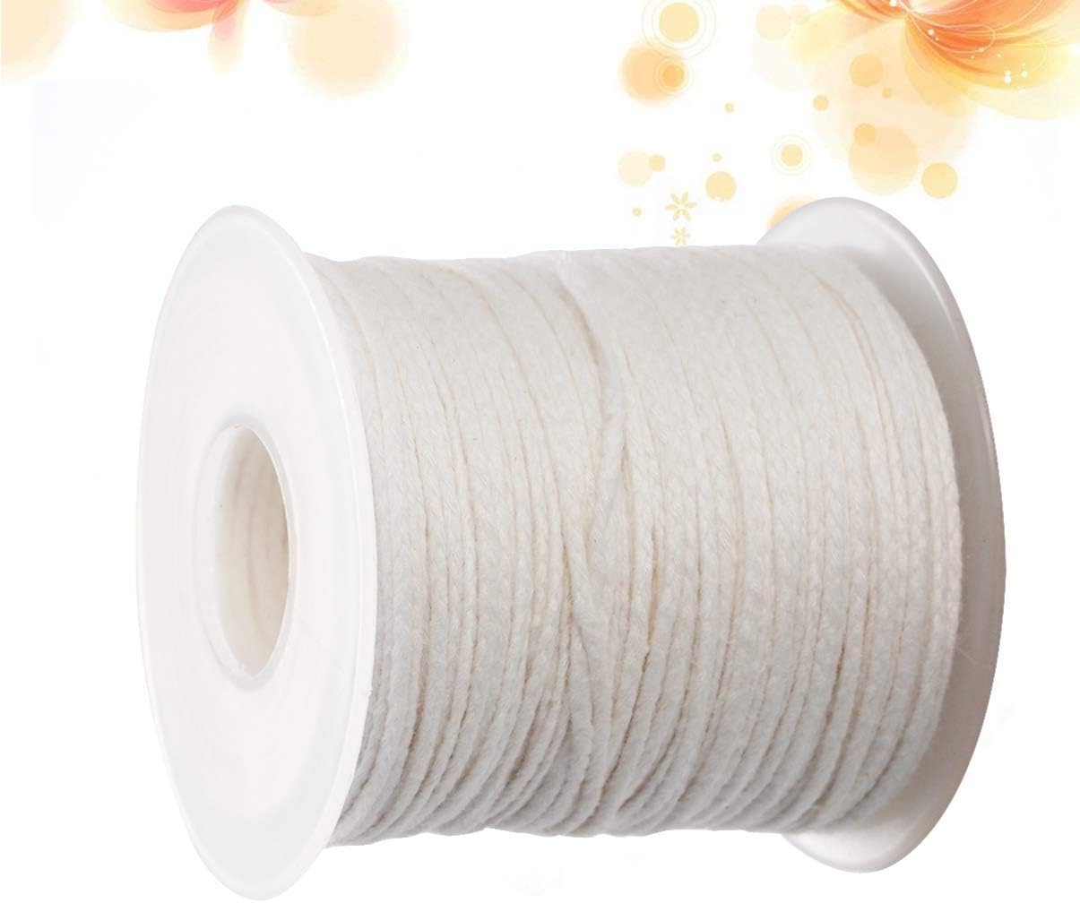 Candle Wicks Roll Cotton Candle Wicks Braided Pre Waxed Wicks Spool Sustainer Tabs for DIY Paraffin Wax Beeswax Candle Making 61m