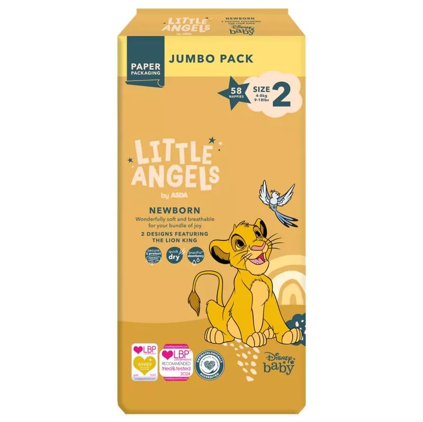 Little Angels Size 2 Disney Nappies Newborn Jumbo 58 Pack