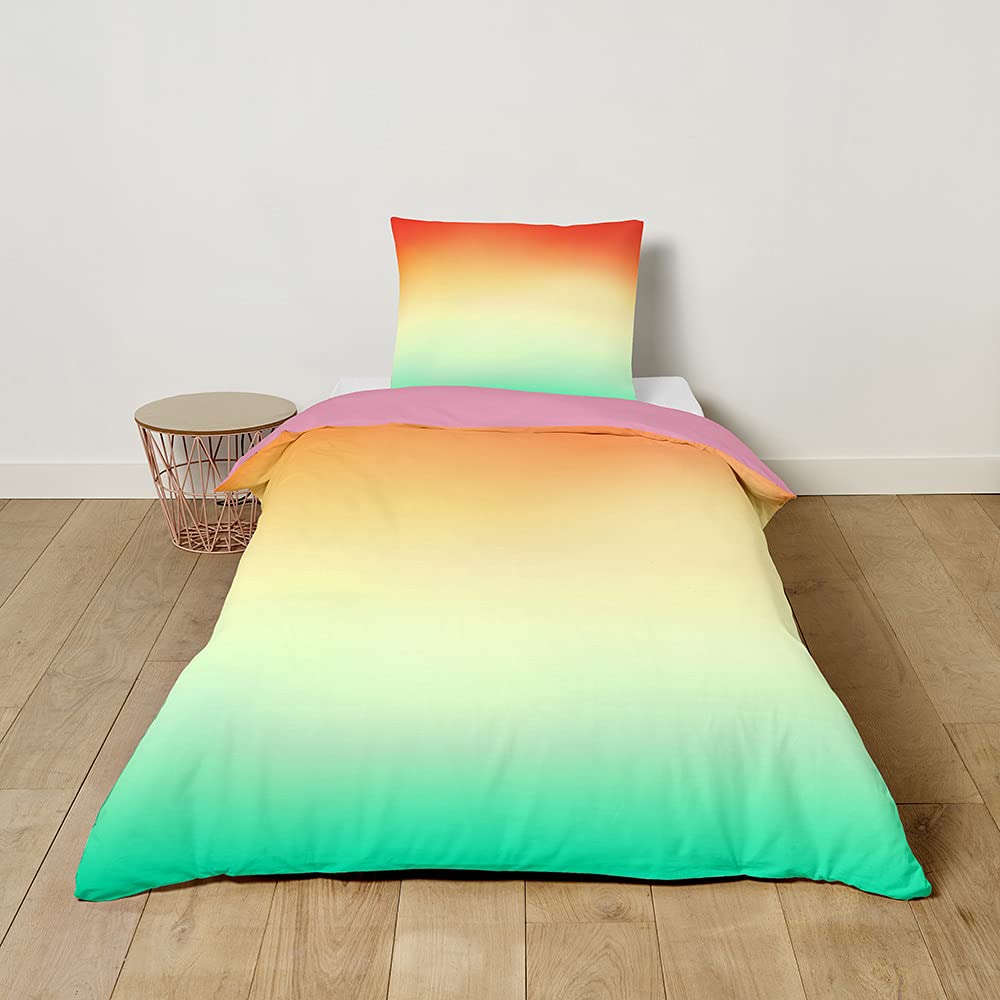 FANSU Children Baby Girls Boys Kids Duvet Cover Bedding Set 2 Piece, Nursery Easy Care Quilt Cover with zipper & Pillow Set for Toddler Cot Bed - Rainbow color (Grass green,120x150cm+40x60cm)