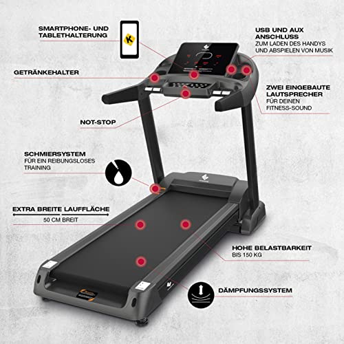 FitEngine Laufband RACE18 | Profi Laufband extra leise 8 Zonen Dämpfung | bis 150 kg Traglast | 15% automatische… – Bild 4