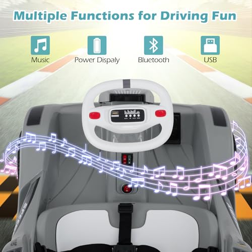 OLAKIDS Electric Go Kart for Kids, 6V Battery Powered Drift Kart with Remote Control, Power Display, Bluetooth, Story, Music, 3-Point Safety Belt, Crazy Cart for Boys Girls Aged 3+ (Gray) - image 4