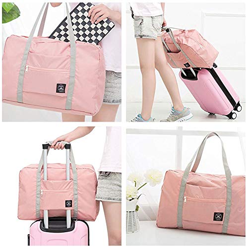 Foldable Travel Bag Luggage Storage for Sports Gym Water Resistant Nylon Canvas Duffel for Men, Women 32 Liter (Pink)