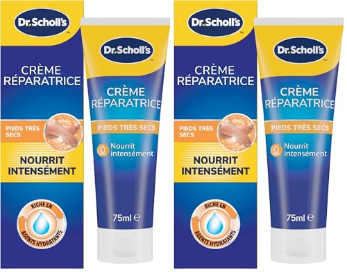 Scholl Crème Réparatrice Pieds Très Secs - Pieds Doux et Lisses en 24h - Hydratation Intense Non Grasse, Pénètre Rapidement - 75ml (Lot de 2)