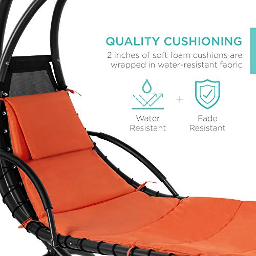 Best Choice Products Outdoor Hanging Curved Steel Chaise Lounge Chair Swing W/Built-In Pillow And Removable Canopy, Orange #TOP3