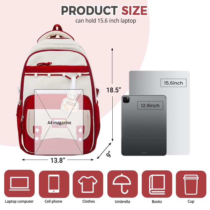 Cute Aesthetic Large Waterproof Backpack for Women Y2K Casual Laptop Backpacks Preppy College Anti-Theft Daypack (Black)2