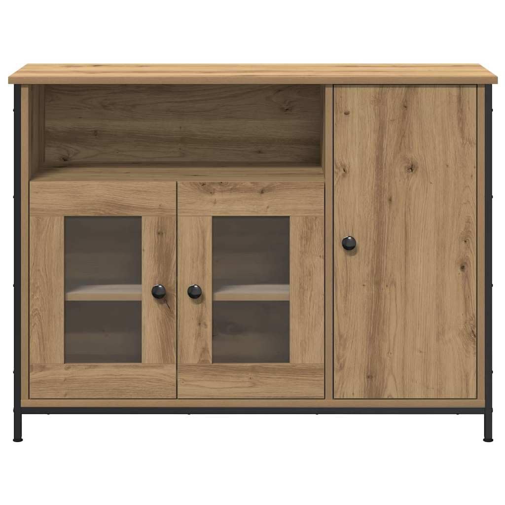 Générique Nowoczesna prostokątna szafka do przechowywania z drewna inżynieryjnego z metalowymi wykończeniami, bufet dębowy 100x35x75 cm do salonu, jadalni lub przedpokoju