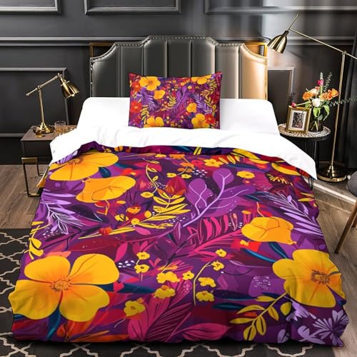 Parure de 3Pcs microfibre 135x200cm imprimée 3D avec housse de couette zippée single