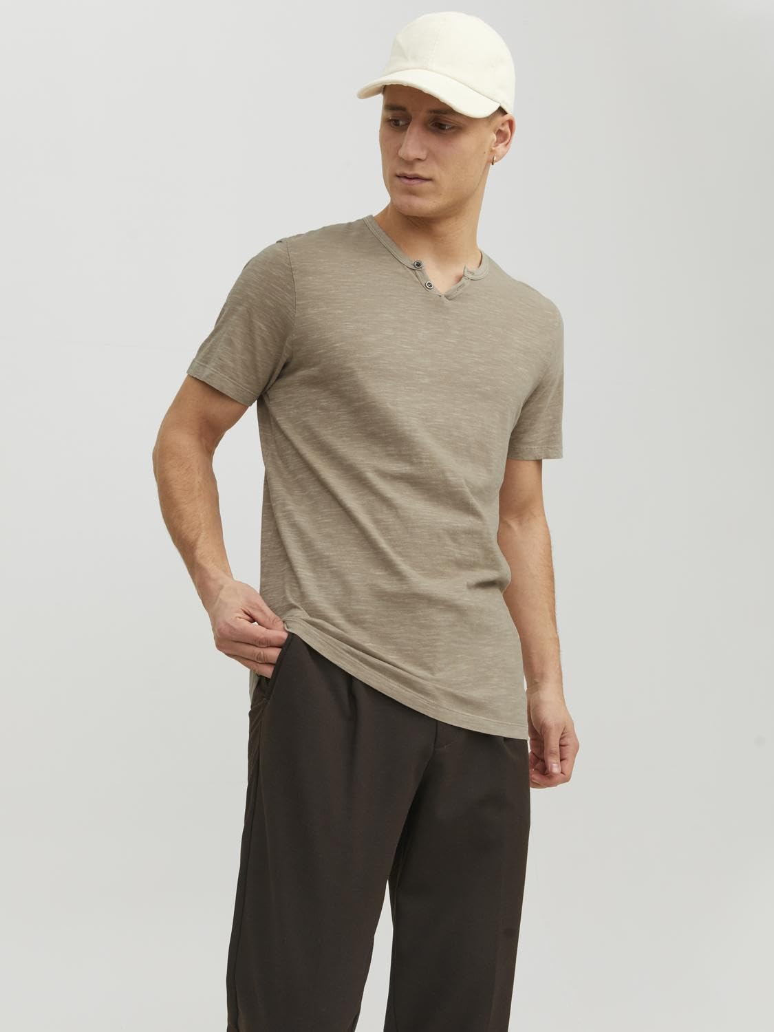 JACK & JONES Herren Basic T-Shirt V-Ausschnitt Kurzarm Jersey Baumwolle Shirt mit Knöpfen JJESPLIT