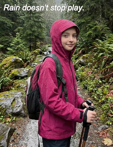 Image of Kids Rain Jacket Lightweight Waterproof Rain Coats Outerwear with Hood for Boys Girls Size 5-15