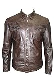  Homme Marron Toile Jeans Trucker en Cuir Chemise véritable Motard Veste 2XL