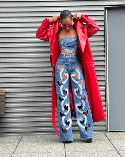 NIFTRIRY High Waisted Jeans for Women Side Heart Cut Out Pants Women Trousers Wide Leg Jeans Woman3