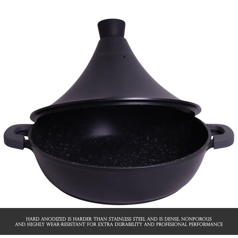 Tajine Tous Feux dont Induction - Plat Tajine Marocain 28cm Marmite tajine avec Couvercle en Aluminium antiadhésif - Noir