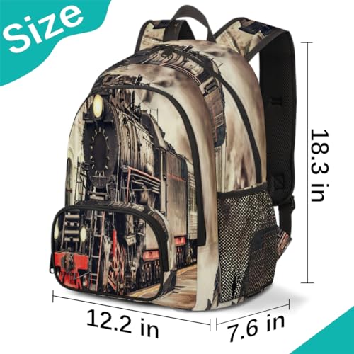 TropicalLife Vintage Steam Train Bookbag 18 Inch School Backpack Teens Girls Boys Schoolbag Shoulder Computer Hiking Gym Travel Casual Travel Daypack2