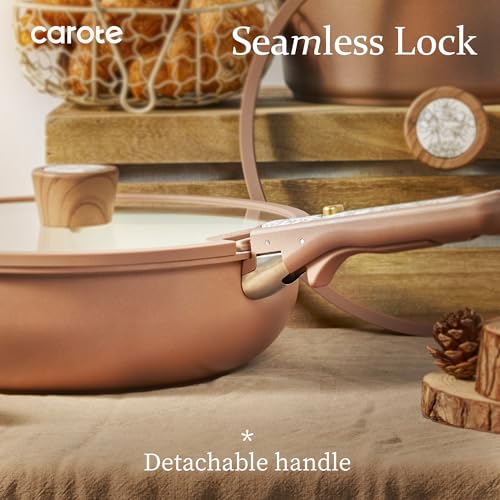 Image of CAROTE 25-Piece Ceramic Cookware Set, Nonstick Pots and Pans Set with Detachable Handle, Non-Toxic Kitchen Cooking Set, Dishwasher & Oven Safe, Induction Compatible, PFAS Free, Chocolate